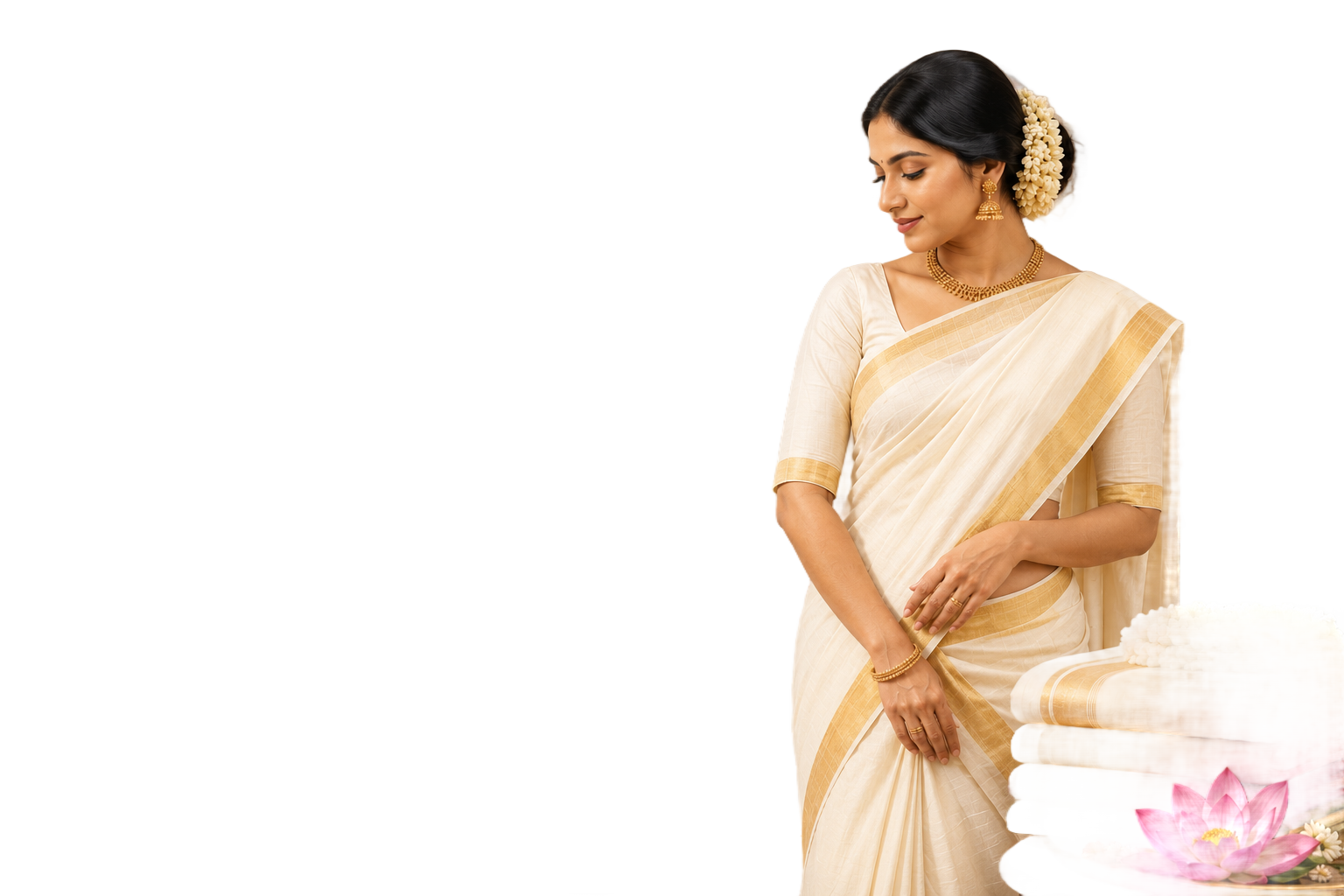 Elegant Kerala saree style from Wings and Grace